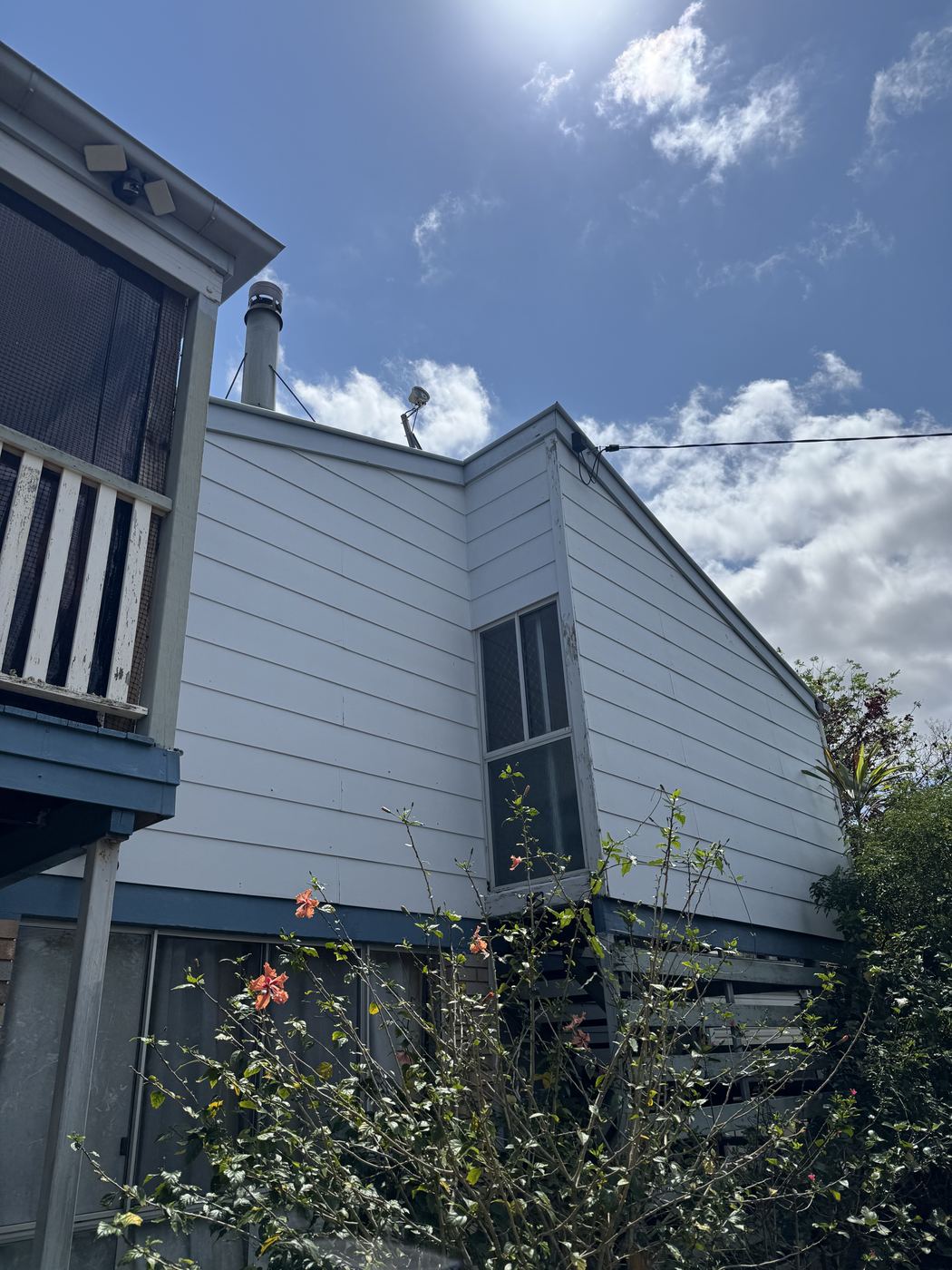 Before — Corner home with heavy algae and mould on fibro cladding