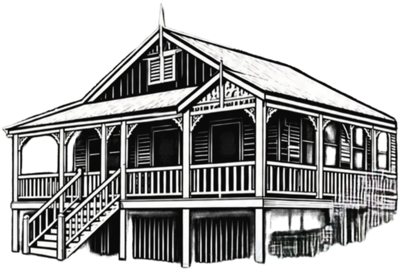 Illustration of a Queenslander home from the Burnett 2 Bay logo